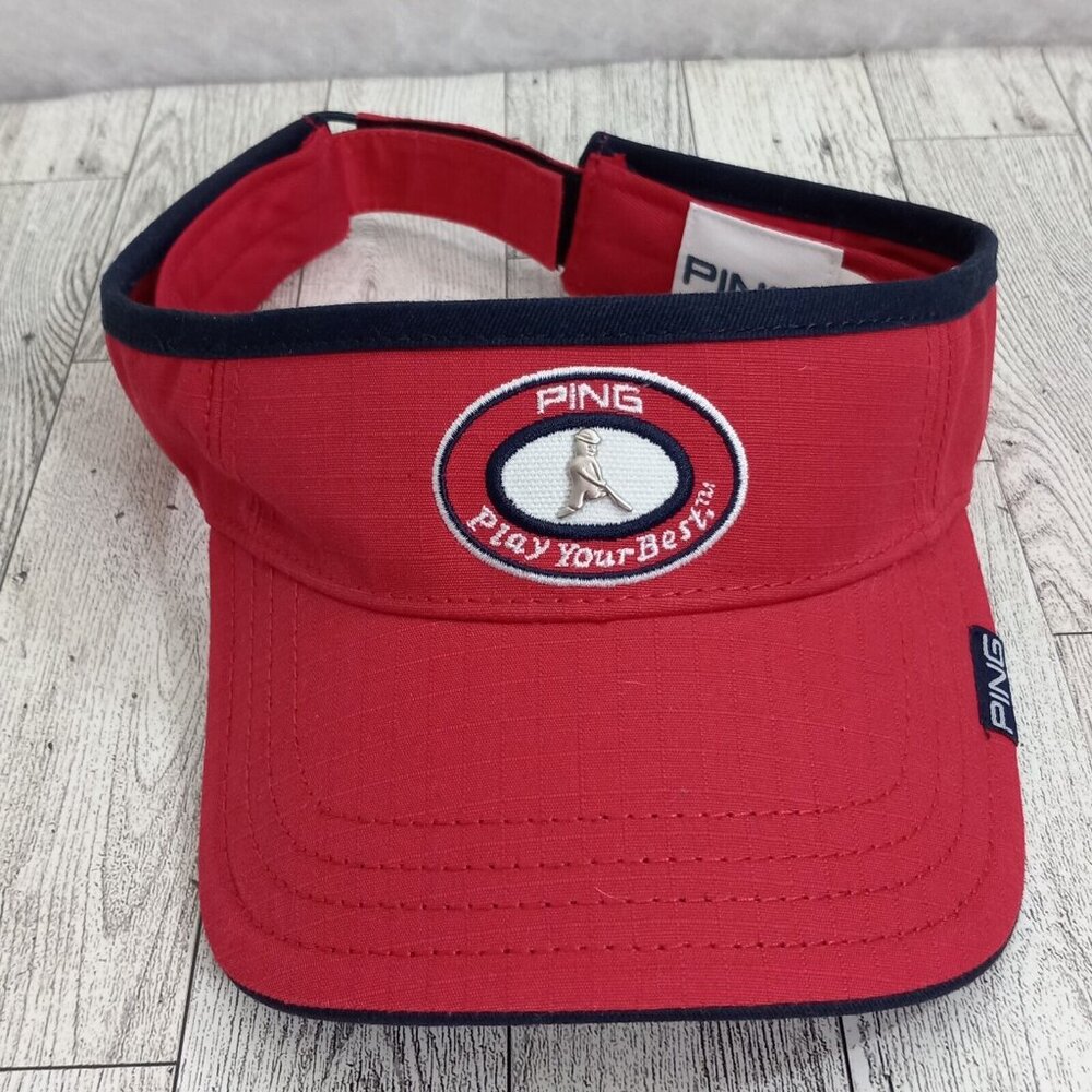 Ping Golf Visor Hat Logo Red Osfa Adjustable Stra… - image 3